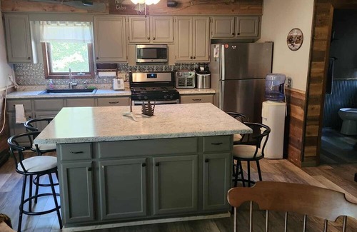 Gerlaw Cabin | Lazy Oaks: Charming cabin on pond with A/C in delightful Little York, Illinois