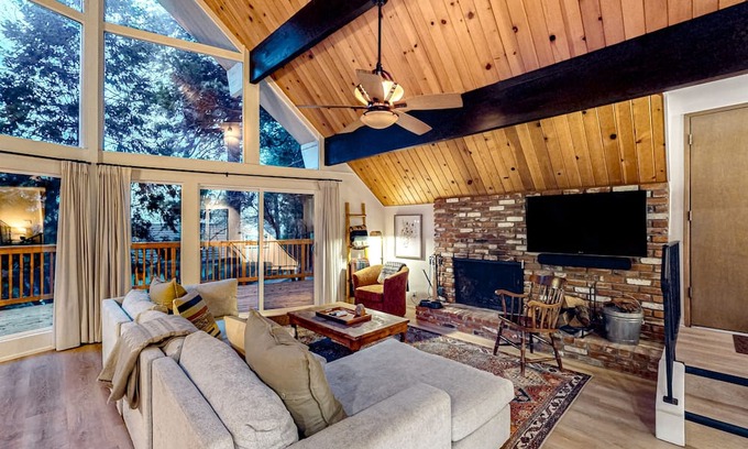 Crestline House | Enchanting lake retreat with fireplace, games, & great deck views - dog-friendly