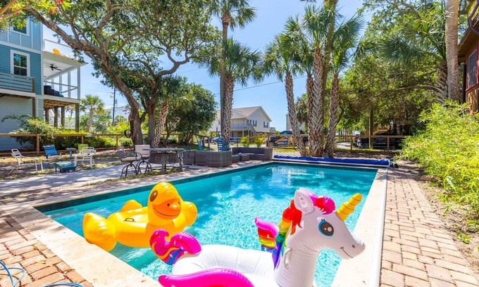 Folly Beach House | Coastal dog-friendly home with pool, ocean views & fenced yard