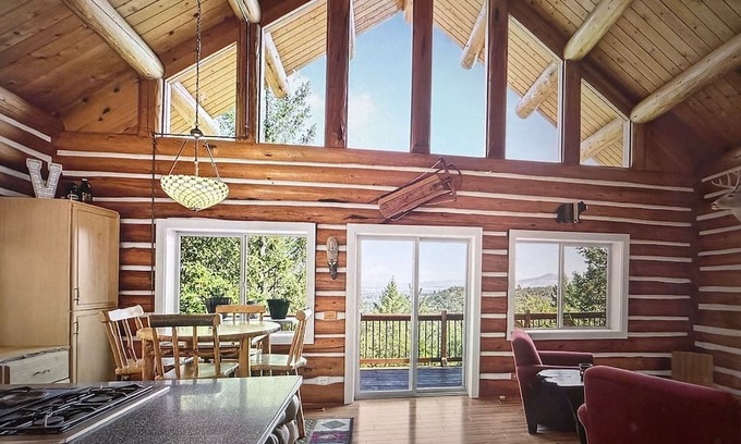Medford House | Beautiful Log Home with City View! 2 bedroom 2 bath home in the mountain woods.